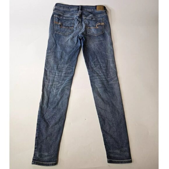 American Eagle Blue Skinny Jeans Stretch Distressed Low Rise Women's 6 Regular - Picture 2 of 4